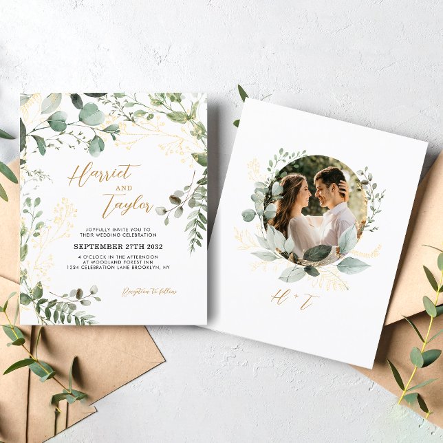 BUDGET Gold Eucalyptus Photo Monogram Wedding  (Créateur téléchargé)