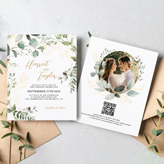 BUDGET Gold Eucalyptus Photo QR Code Wedding  (Créateur téléchargé)