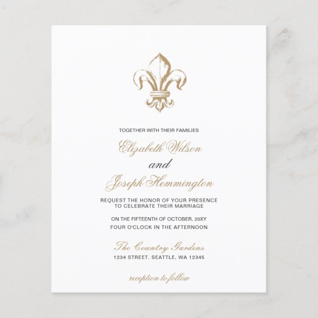 Budget Gold Fleur de Lis Faire-part de mariage (Devant)