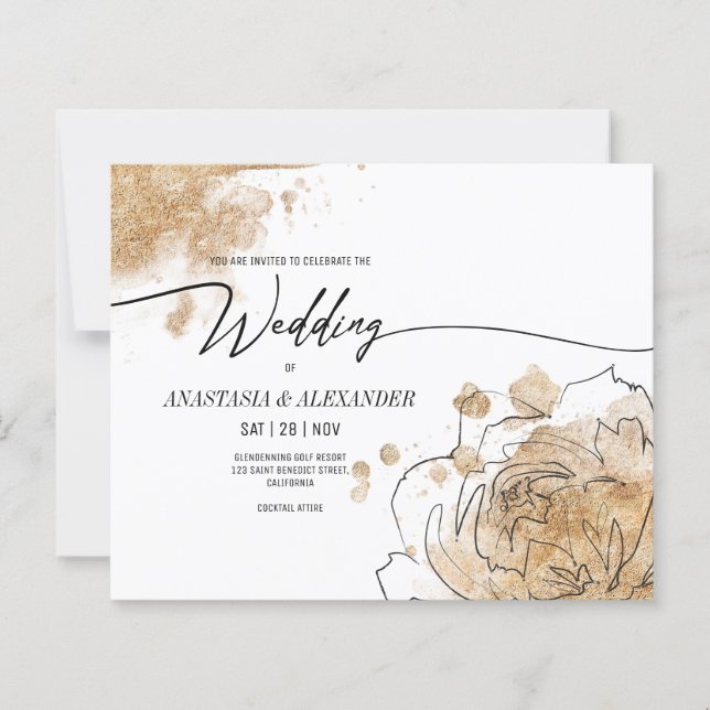BUDGET Gold & Floral faire-part de mariage. (Devant)