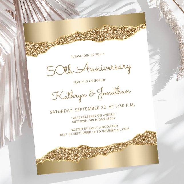 Budget Gold Foil Glitter 50th Anniversary Invite (Créateur téléchargé)