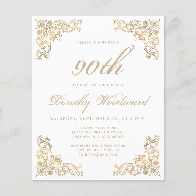 Budget Gold Frame Anniversaire Fête Invitation (Devant)