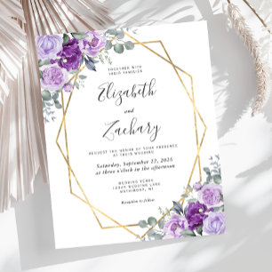 Budget Gold Frame Purple Floral Mariage Invitation