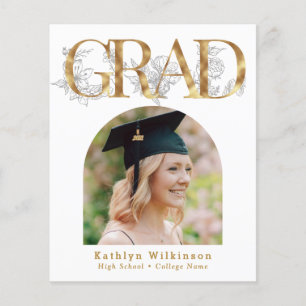 BUDGET Gold GRAD Floral 5 Photo Grad Invitation