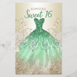 Budget Gold Green Robe Sweet 16 Invitation