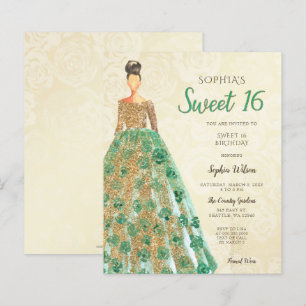 Budget Gold Green Robe Sweet 16 Invitation