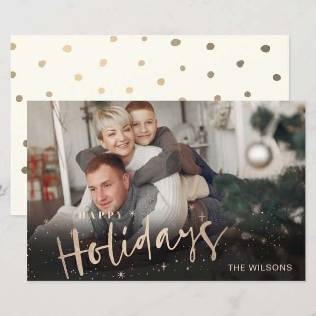 Budget Gold Happy Holidays Photo Holiday Card (Devant / Derrière)