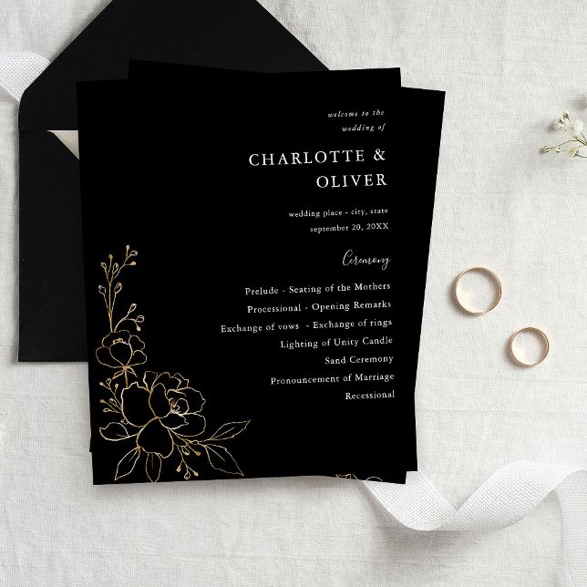 Budget Gold Lnd Floral Mariage Cérémonie Programme (Créateur téléchargé)
