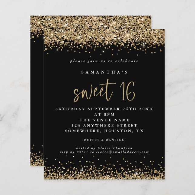 Budget Gold Parties scintillant Sweet 16 Black Bir (Devant / Derrière)