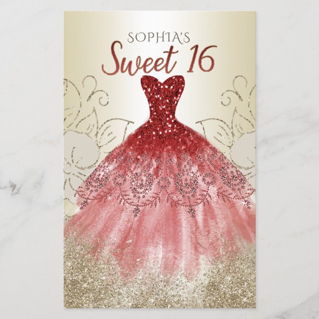 Budget Gold Red Robe Sweet 16 Invitation (Devant)