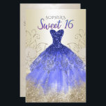 Budget Gold Royal Blue robe Sweet 16 Invitation<br><div class="desc">Budget Gold Royal Blue Sparkle robe sucré 16 Anniversaire Invitation</div>