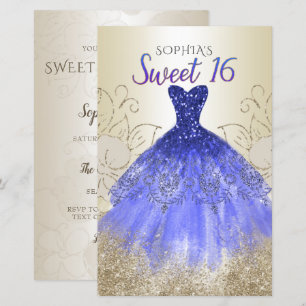 Budget Gold Royal Blue robe Sweet 16 Invitation