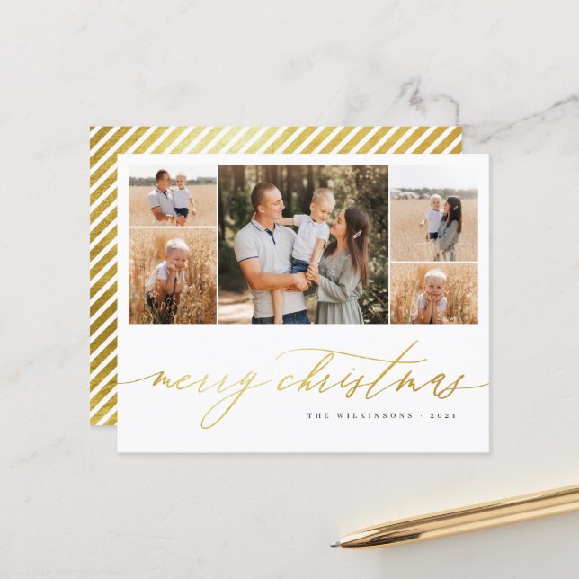 Budget Gold Script 5 Photo Collage Joyeux Noël (Devant/Arrière en situation)