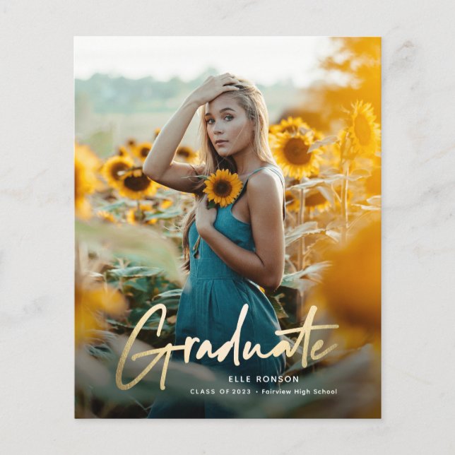 Budget Gold Script Photo Graduation Invitation (Devant)