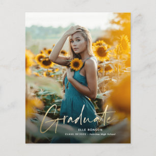 Budget Gold Script Photo Graduation Invitation