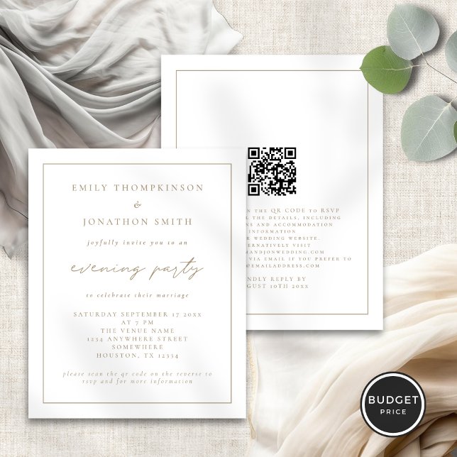 Budget Gold Script Soirée Mariage Soirée Invitatio (Front and back view)