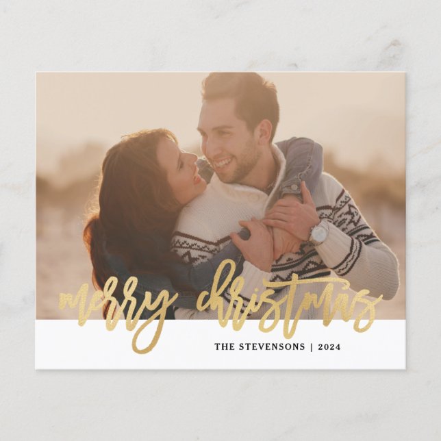 Budget Gold Simple Joyeux Noël Photo Holiday (Devant)
