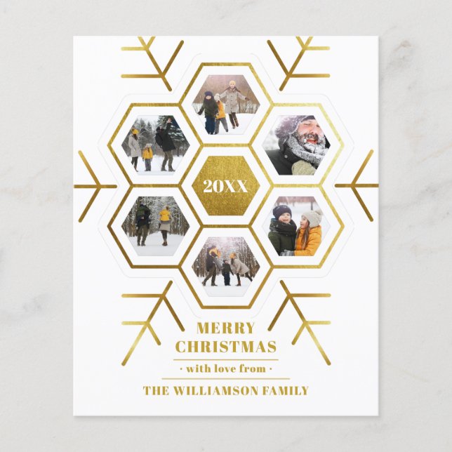 Budget Gold Snowflake Noël Carte photo (Devant)