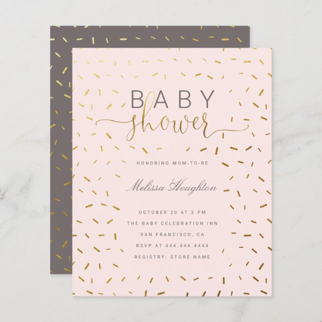 Budget Gold Sprinkt Confetti et Baby shower rose (Devant / Derrière)