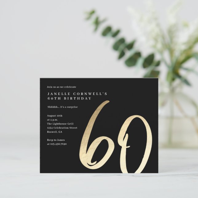 Budget Gold Type 60th Birthday Invitation (Debout devant)
