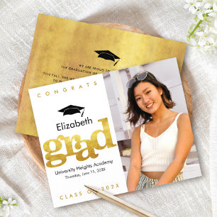 Budget Gold White Photo Casquette Graduation Invit