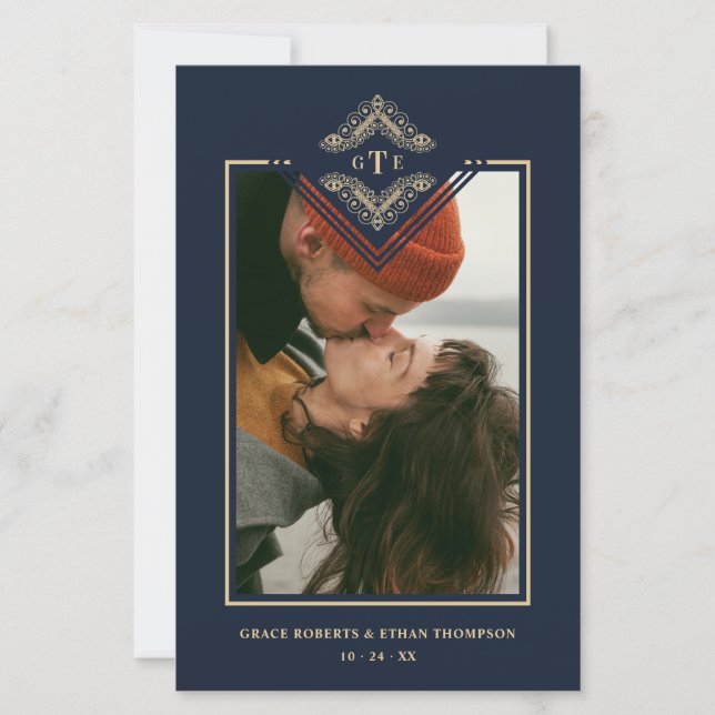 Budget Golden Flourish Classic Ornament Photo Navy (Devant)