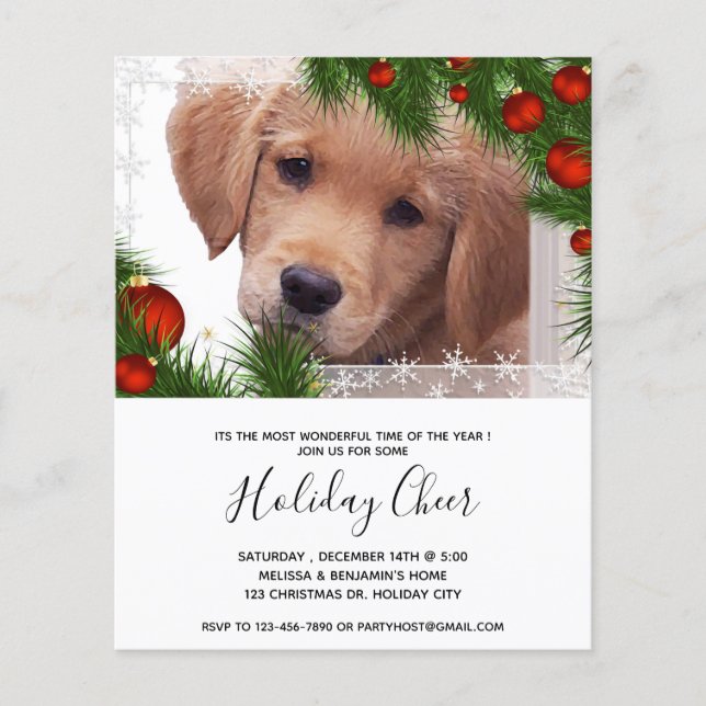 Budget Golden Retriever Dog Christmas Invitation (Devant)