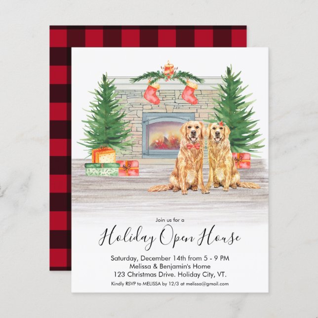 Budget Golden Retriever Holiday Open House Invitat (Devant / Derrière)