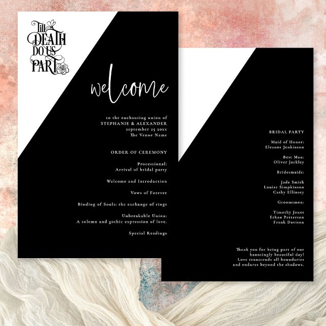 Budget Goth Till Death Do Us Part Wedding Program (Front and back view)
