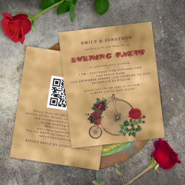 BUDGET Gothic Bicycle QR Wedding Evening Invite (Créateur téléchargé)