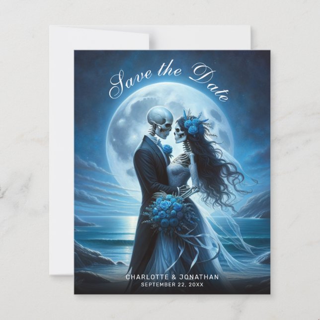 Budget Gothique Cartes de Mariage Squelettes Bleus (Devant)