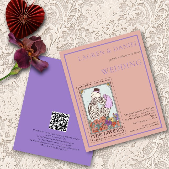 Budget Gothique Tarot Card QR Code Mariage (Front and back views)