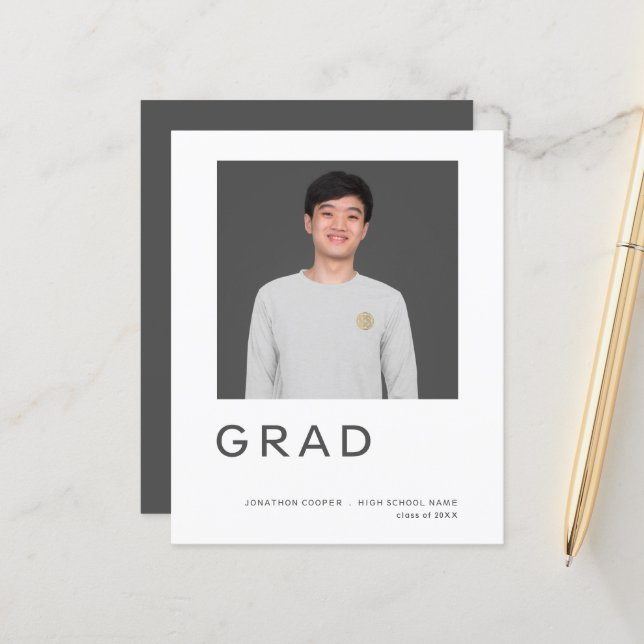 Budget Grad Photo Simple Graduation Faire-part (Devant/Arrière en situation)