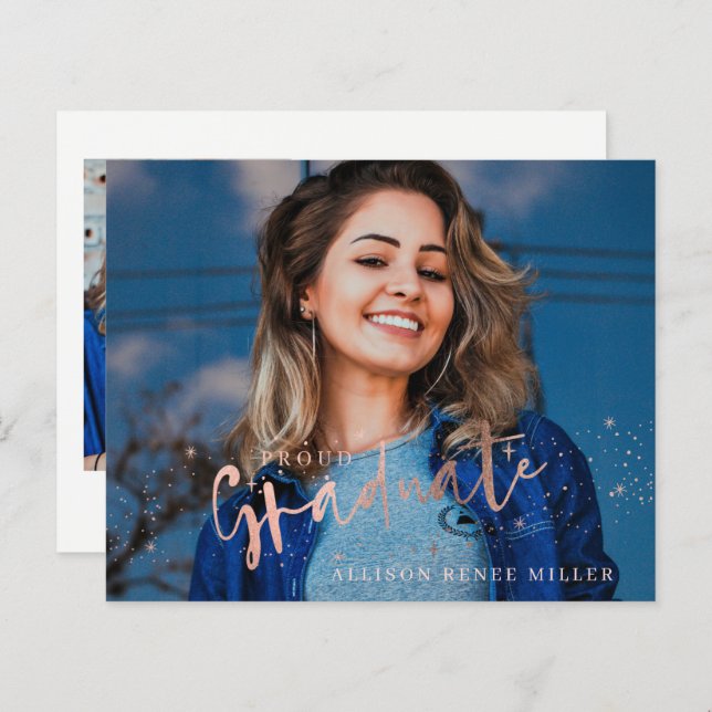 Budget Graduate 2 photos Graduation Invitation (Devant / Derrière)