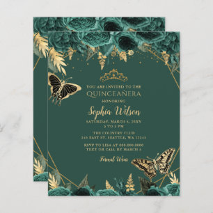 Budget Green Butterfly Quinceañera Invitation