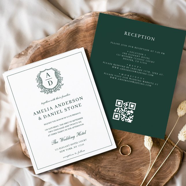 Budget Green Crest Mariage QR Code Invitation (Créateur téléchargé)