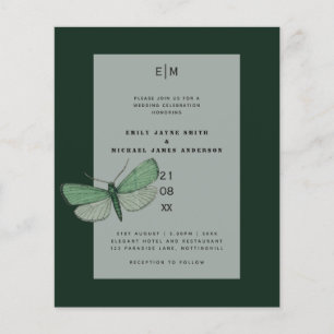 Budget Green Emerald Moth Mariage Invite