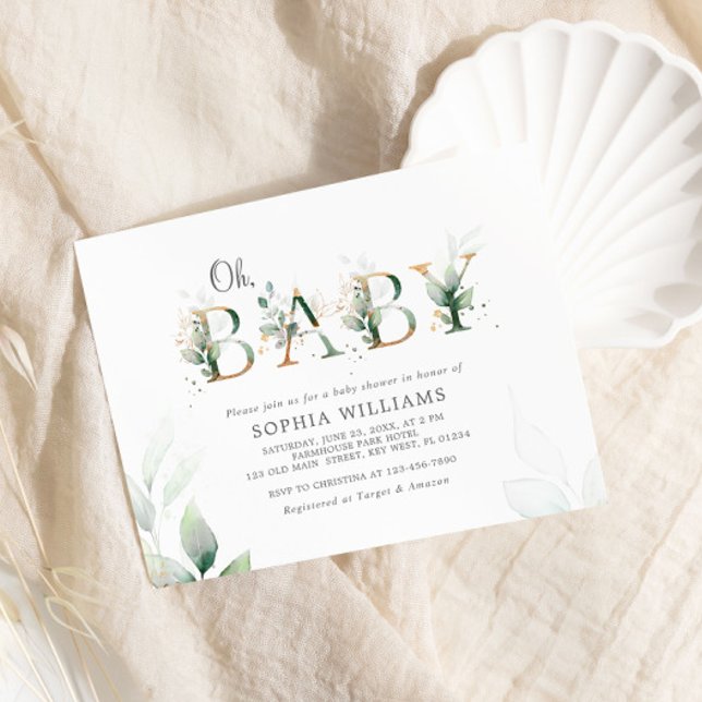 Budget Green Eucalyptus Oh Baby shower Invitation (Créateur téléchargé)