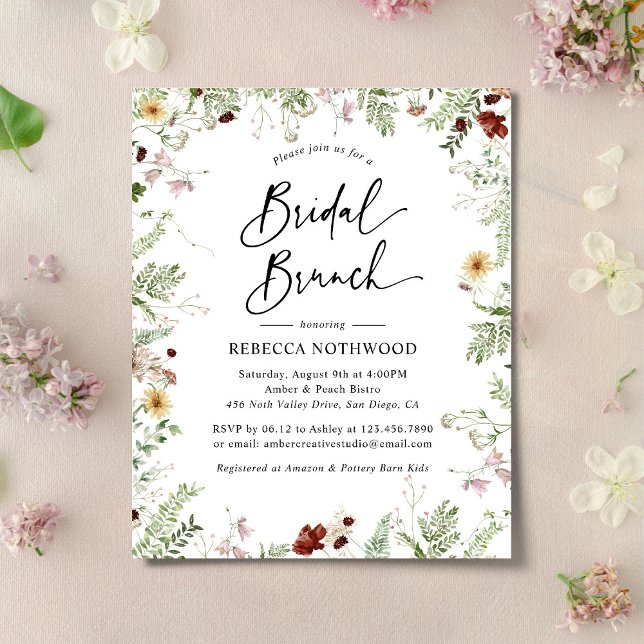 Budget Green Fleur sauvage Bridal Brunch Invitatio (Créateur téléchargé)