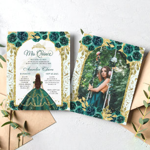 Budget Green Floral Princesse Photo Quinceanera