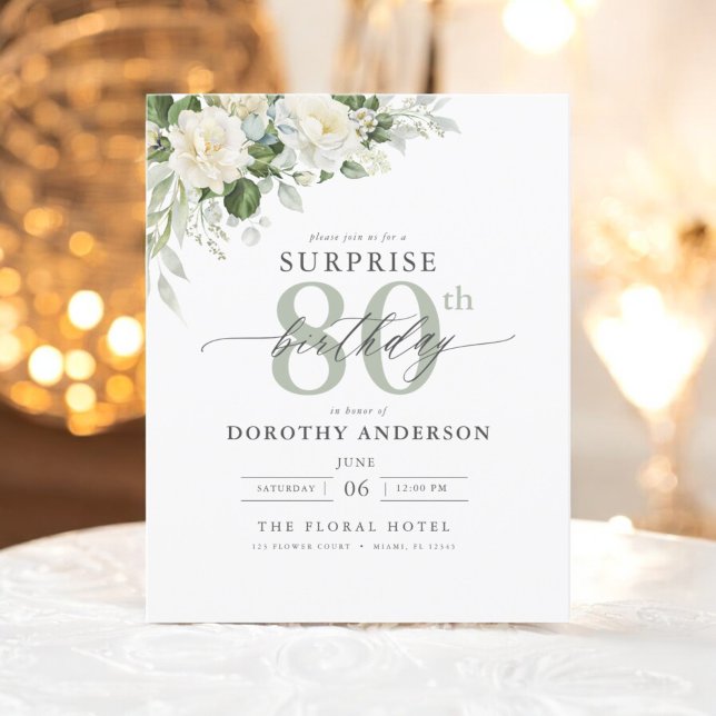 Budget Green Floral Surprise Invitation Anniversai (Créateur téléchargé)