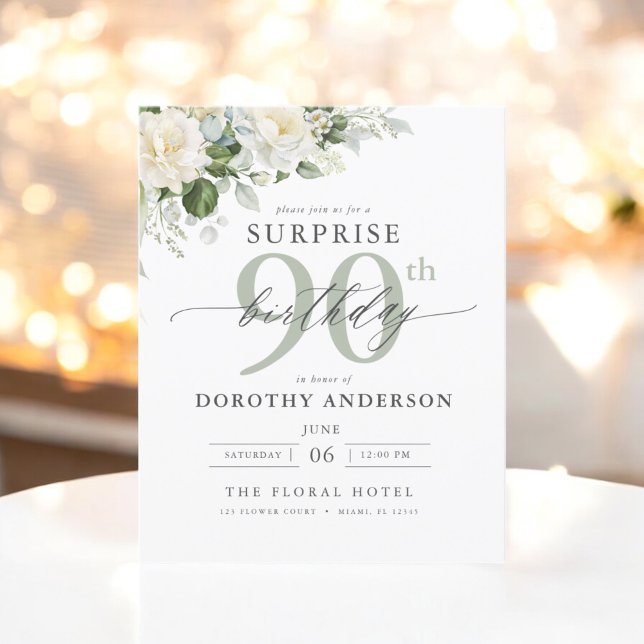 Budget Green Floral Surprise Invitation Anniversai (Créateur téléchargé)