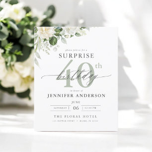 Budget Green Floral Surprise Invitations d'anniver