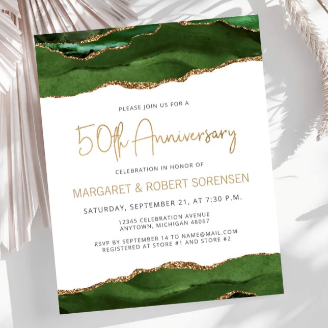 Budget Green Gold Agate 50e Anniversaire Invitatio (Créateur téléchargé)