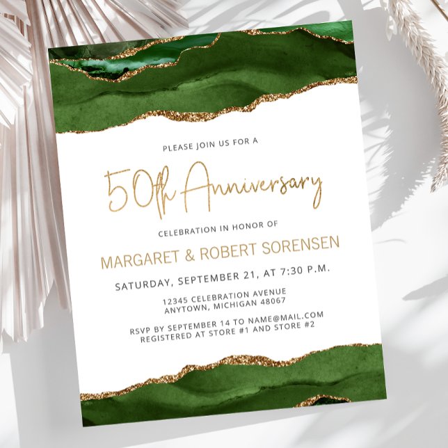 Budget Green Gold Agate 50th Anniversary Invite (Créateur téléchargé)
