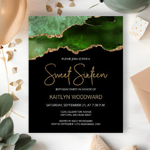 Budget Green Gold Agate Dark Sweet 16 Invitation