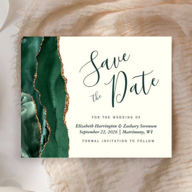 Budget Green Gold Agate Ivory Save the Date (Créateur téléchargé)