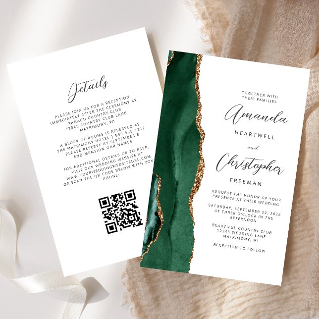 Budget Green Gold Agate QR Code Wedding (Créateur téléchargé)