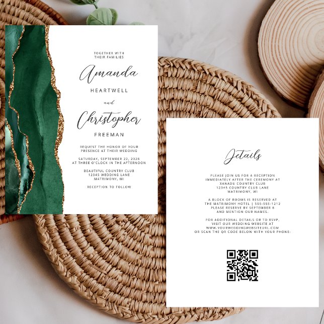Budget Green Gold Agate QR Code Wedding (Créateur téléchargé)