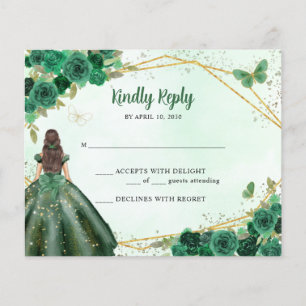 Budget Green Gold Floral Princesse QR Code RSVP